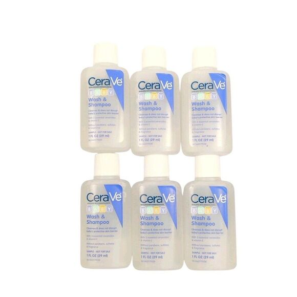 CeraVe Baby Wash and Shampoo Sample 1oz. Lot of 6 New Travel Size Bottles - Picture 1 of 12
